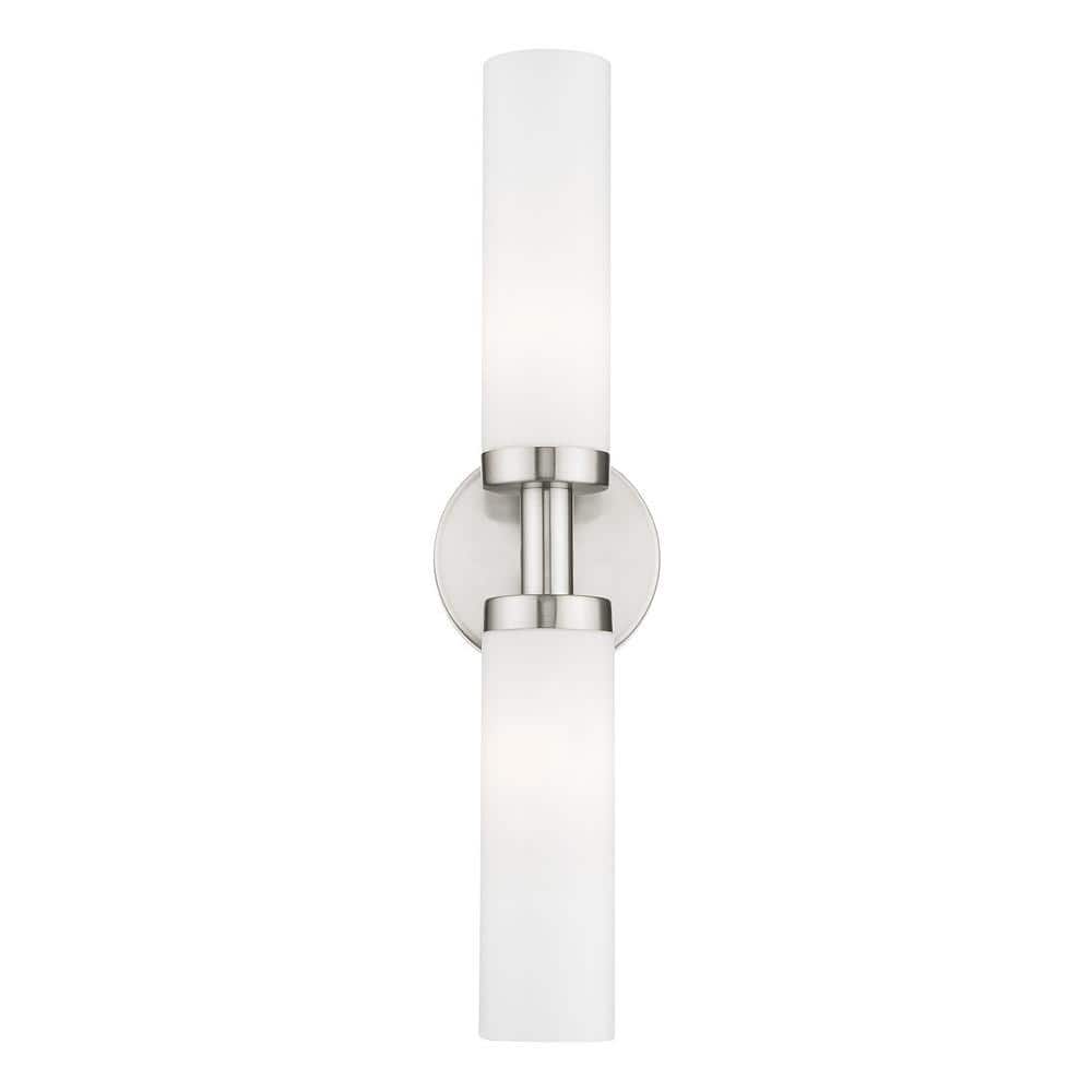 Brushed Nickel 2-Light Vanity with Satin Opal Glass
