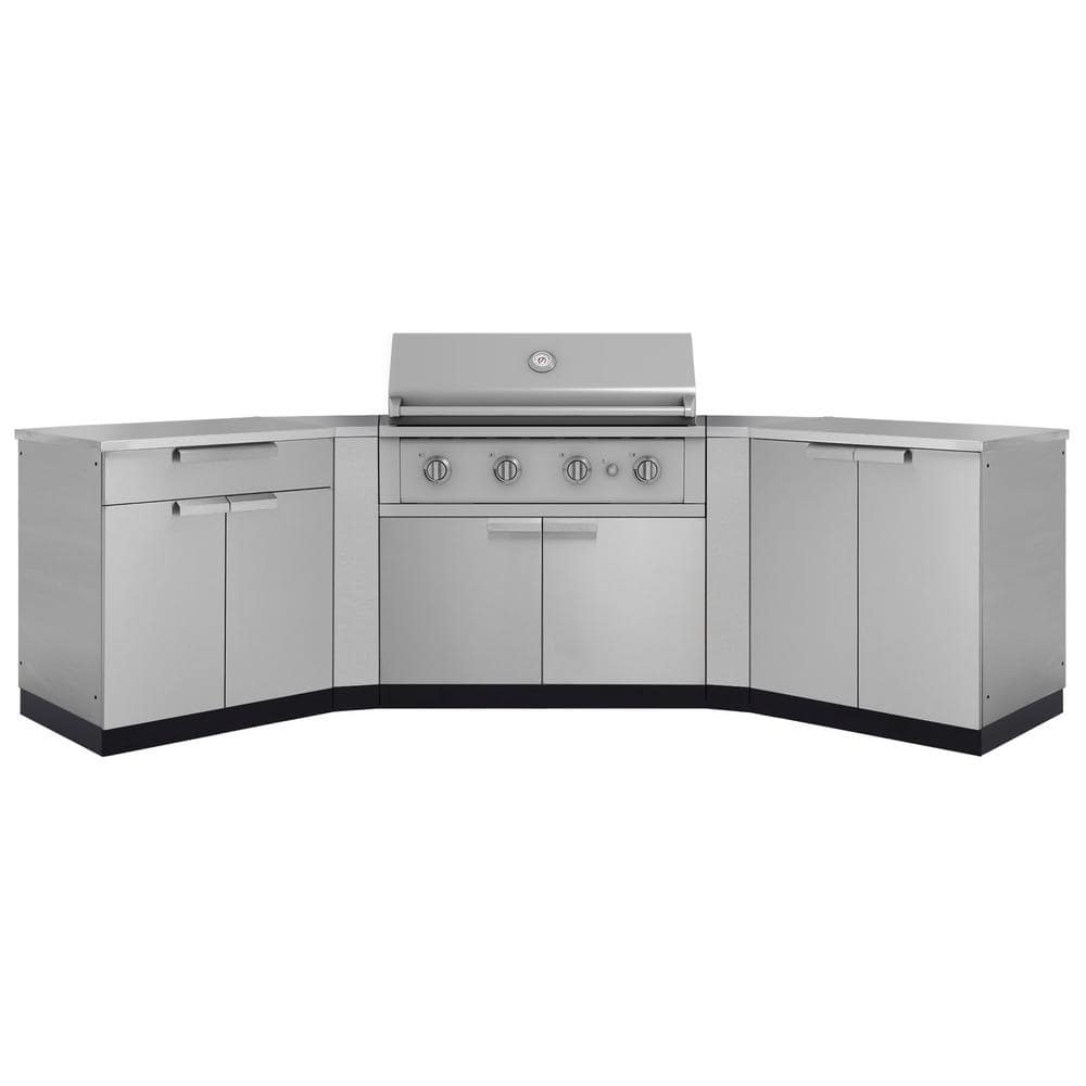 NewAge Products Outdoor Kitchen 129.95in.W x 24in.D x48.5in.H Stainless Steel 7-Piece Cabinet Set w/40 in. Performance Natural Gas Grill