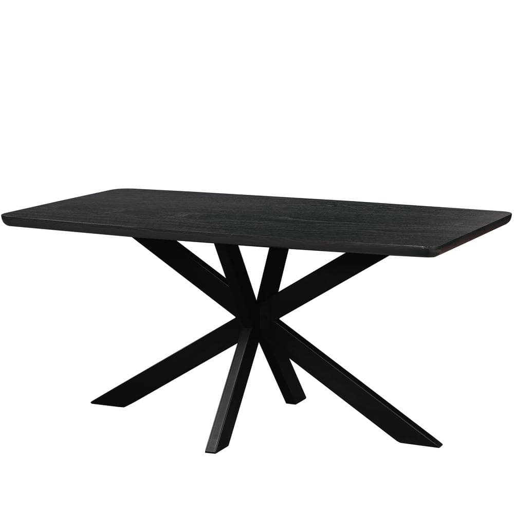 Ravenna Ebony 63" Rectangular Wood Dining Table with Geometric Metal Base