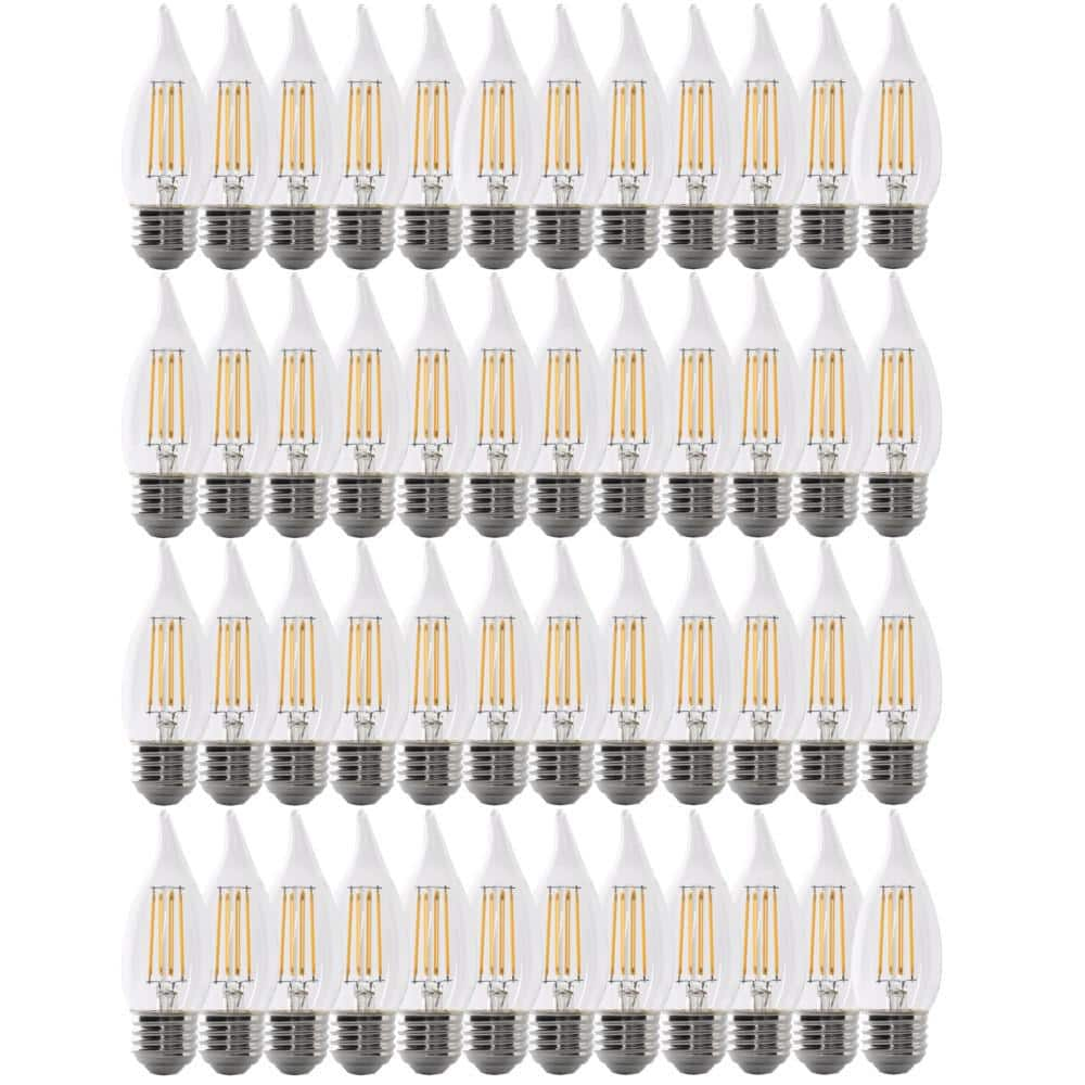 Feit Electric 60-Watt Equivalent BA10 E26 Medium Dimmable Filament CEC Flame Tip Clear Glass LED Light Bulb Soft White (48-Pack)