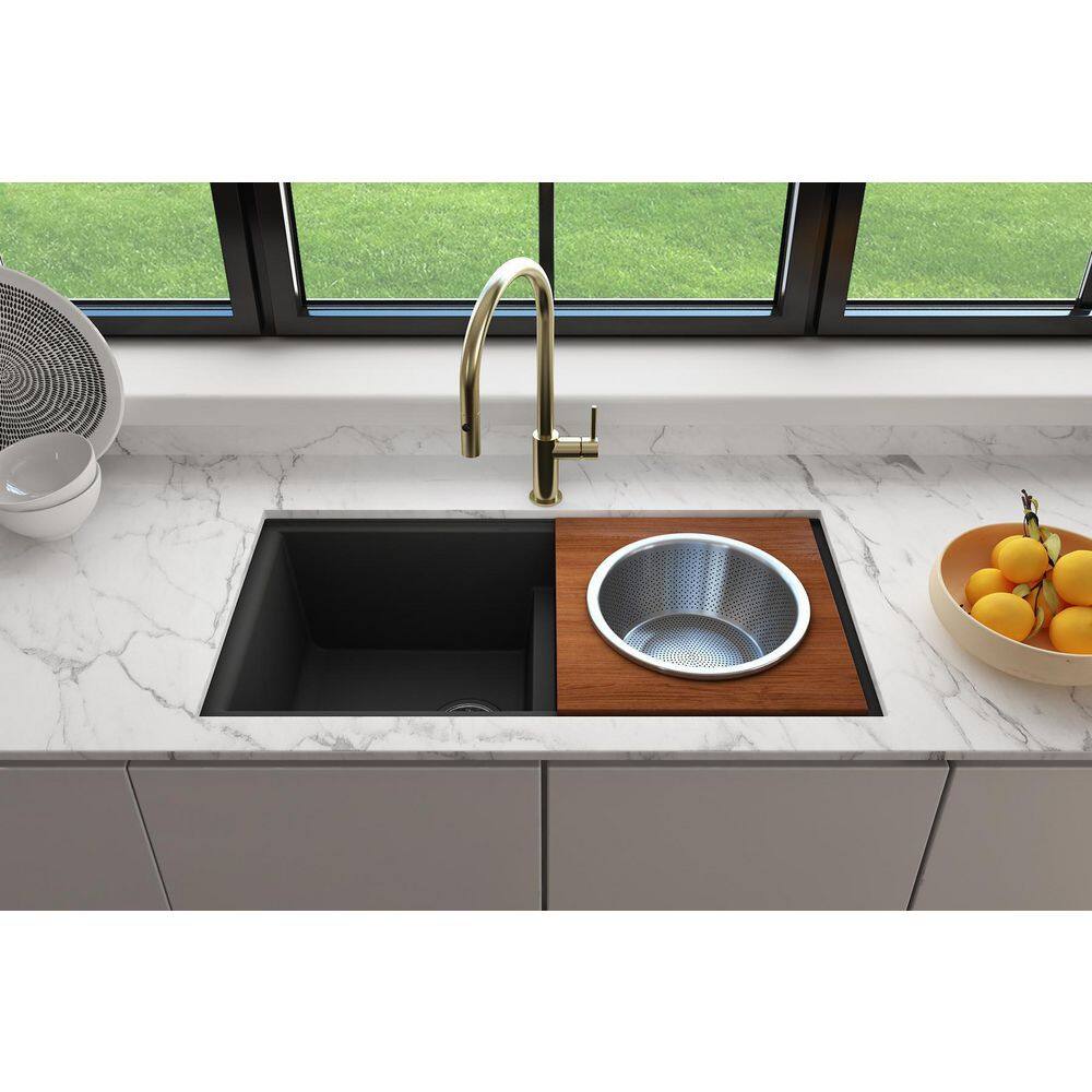 16" Brown Wood Prep Board with Stainless Steel Mixing Bowl