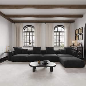 169.29 in. Square Arm Corduroy Velvet 5-Pieces Modular Free Combination Sectional Sofa with Ottoman in. Black