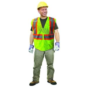 Size 5X-Large Lime ANSI Class 2 Fire Retardant Poly Mesh Safety Vest with 4 in. Orange / 2 in. Silver Striping