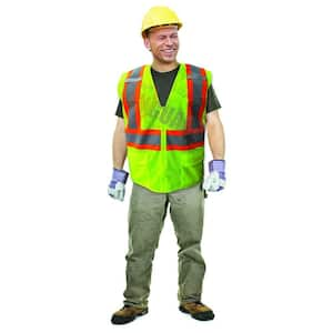 X-Large Lime ANSI Class 2 Fire Retardant Poly Mesh Safety Vest with 2 in. Orange / 2 in. Silver Striping