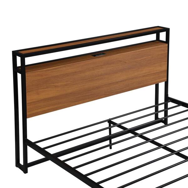 Suzanne metal and wood platform bed deals frame with headboard shelf and usb port