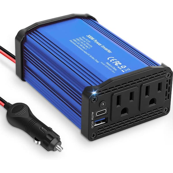 300-Watt Car Power Inverter Series with 12V to 110V AC Outlets, USB-C and USB-A Ports for Fast Charging, Compact Design