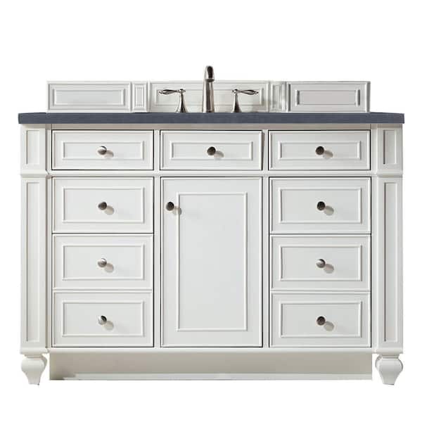 James Martin Vanities Bristol 48 in. W x 23.5 in. D x 34 in. H Single Vanity in Bright White with Quartz Top in Charcoal Soapstone