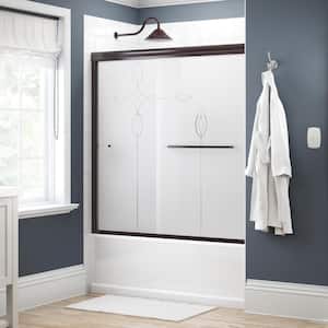 Simplicity 60 in. x 58-1/8 in. Semi-Frameless Traditional Sliding Bathtub Door in Bronze with Tranquility Glass