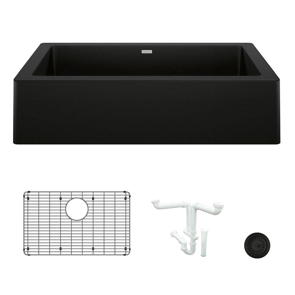 Vintera 30 in. Farmhouse/Apron-Front Single Bowl Coal Black Granite Composi