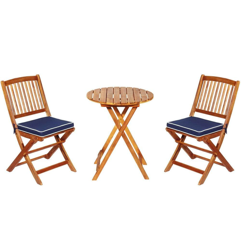 Outsunny 3 Pieces Patio Folding Bistro Set, Outdoor Pine Wood Table And  Chairs Set With Tie-on Cushion & Square Coffee Table, Dark Blue : Target