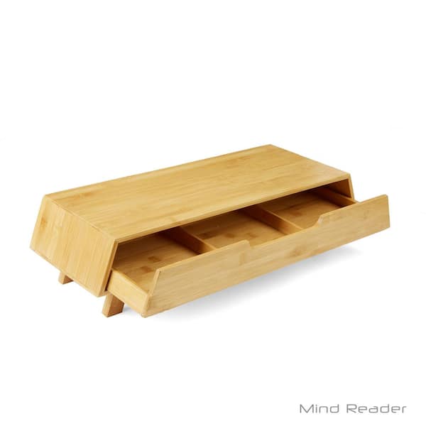 Mind Reader Eco-Friendly Bamboo Monitor Stand with Storage Drawer in Brown