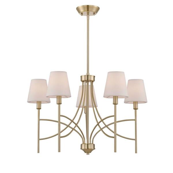 World Imports Millau Collection 5-Light Satin Gold Chandelier with Fabric Shade