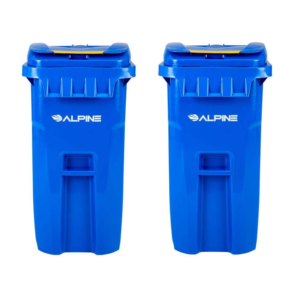 64 Gal. Blue Recycling Bin Rolling Outdoor Trash Can with Wheels and Lid (2