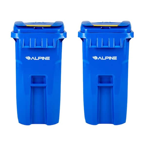 Alpine Industries 64 Gal. Blue Recycling Bin Rolling Outdoor Trash Can with Wheels and Lid (2-Pack)