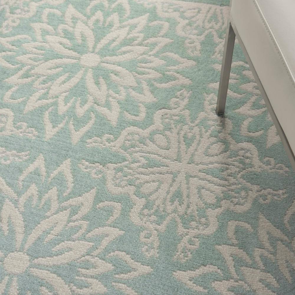 Elegant Ivory/Green Floral Synthetic 5'3" x 7'3" Easy-Care Rug