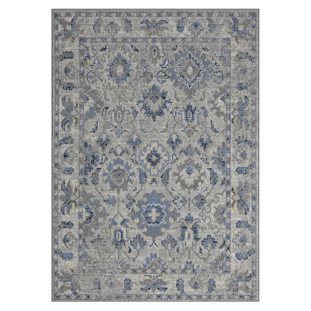 Rose Blue/Gray 5 ft. x 7 ft. Floral/Botanical Persian Polyester Rectangle A