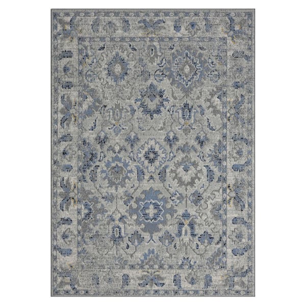 Unbranded Rose Blue/Gray 5 ft. x 7 ft. Floral/Botanical Persian Polyester Rectangle Area Rug