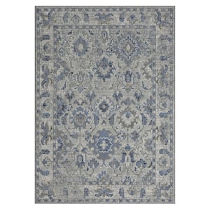 Rose Blue/Gray 5 ft. x 7 ft. Floral/Botanical Persian Polyester Rectangle Area Rug