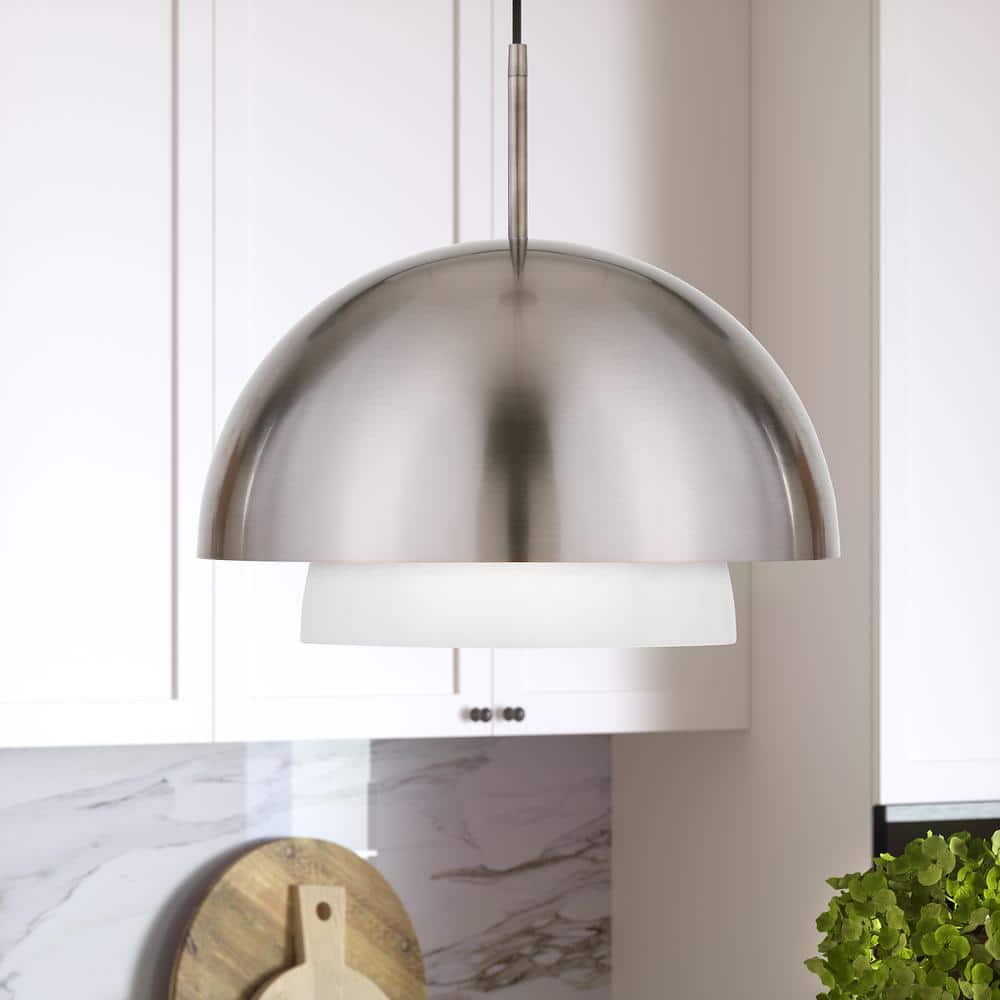 Octavia Brushed Nickel Adjustable Pendant with White Frosted Glass