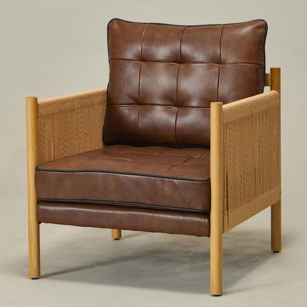 DESwan 28.7 in. W Brown Top-grain Genuine Leather Accent Chair Set