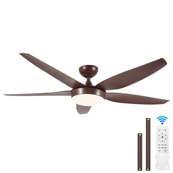 Jushua 56 in. Indoor Reddish Brown DC Motor Downrod Mount Standard Ceiling Fan with Color Changing 6-Speed Levels