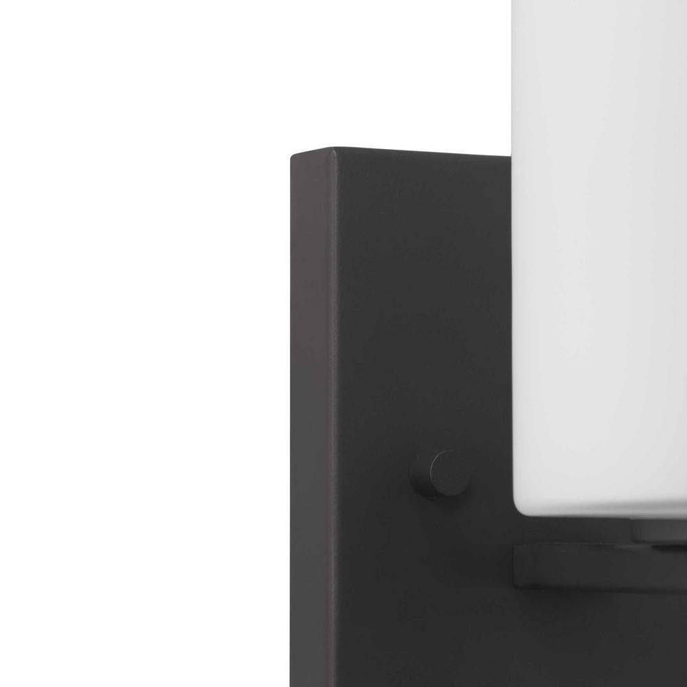 Lisbon Black Finish Wall Sconce with Etched Opal Glass Shade