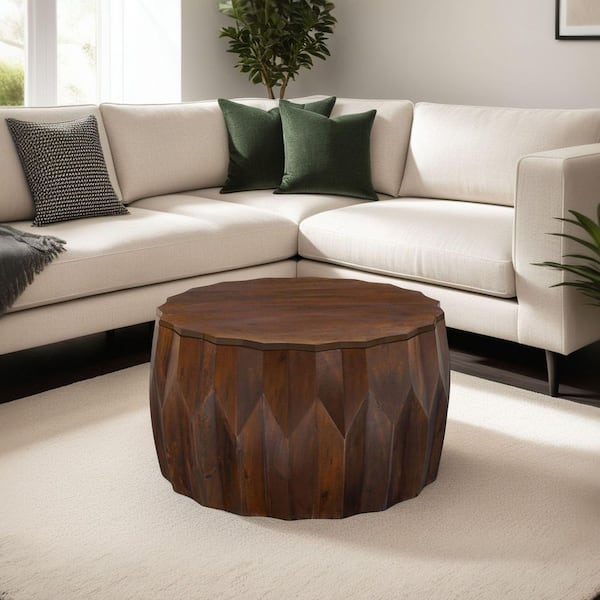 Carolina Chair & Table Lina 30 in. Round Walnut Diamond Facet Wood Coffee Table