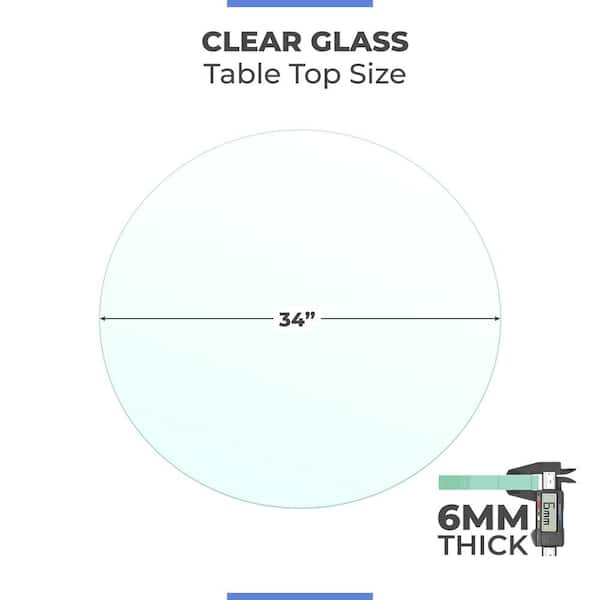 34 Inch Round Tempered Glass Table Top | 1/2 Inch Thick, Flat Polished Edge, For Indoor/Outdoor Tables
