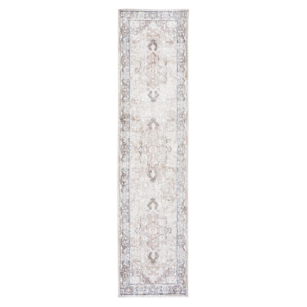Jasmine 2 ft. x 9 ft. Ivory/Beige Distressed Ornate Runner Rug