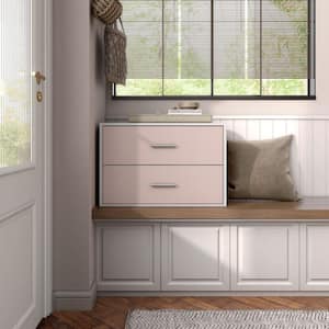 Quincy 15.74 in. Tall Stackable Light Pink Engineered Wood Modern Modular Cabinet Bookcase with 2-Drawers