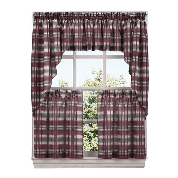 LICHTENBERG Semi-Opaque Sage Green Dawson Microfiber Plaid Kitchen Curtain Tiers, 58 in. W x 36 in. L
