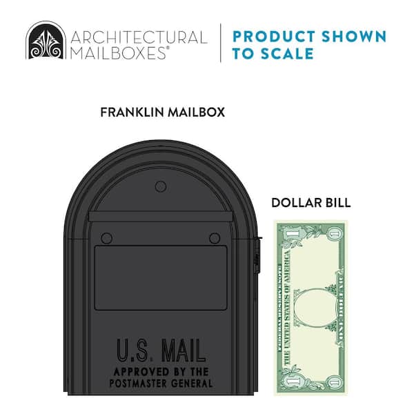 Franklin Medium, Steel, Post Mount Mailbox, Black w/Satin Nickel
