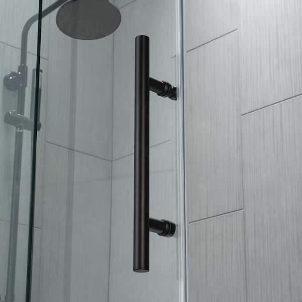 48 in. W x 76 in. H Sliding Frameless Shower Door in Matte Black Finish with 3/8 in. Clear Glass
