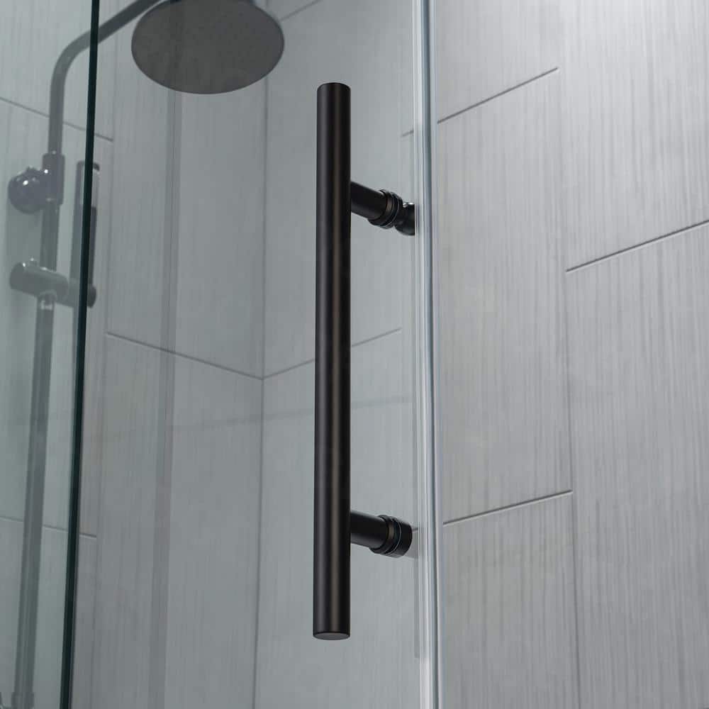Matte Black Frameless Sliding Shower Door with Clear Tempered Glass