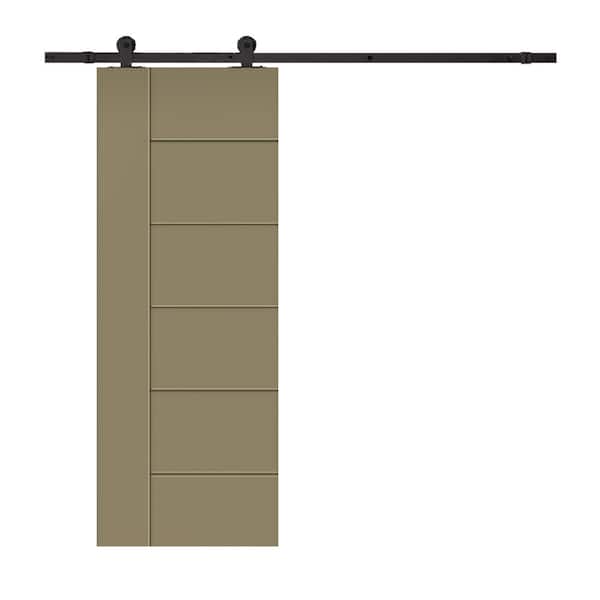 CALHOME Metropolitan 36 in. x 80 in. Olive Green Stained Composite MDF Paneled Sliding Barn Door with Hardware Kit
