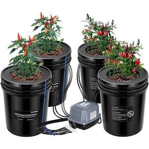 DWC Hydroponics Grow System 5 Gal. Deep Water Culture Bucket with Recirculating Drip Garden Kit in Black (4-Pack)