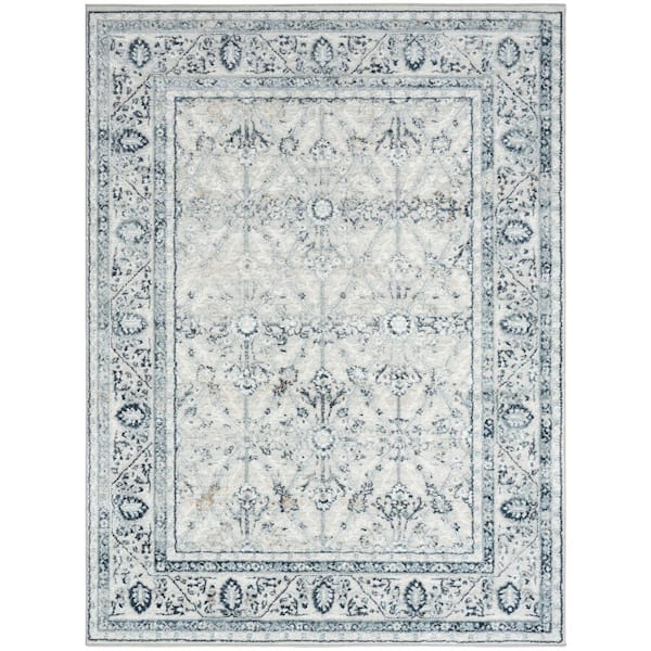 Dekor 4 ft. x 6 ft. Grey Navy Diamond Traditional Area Rug