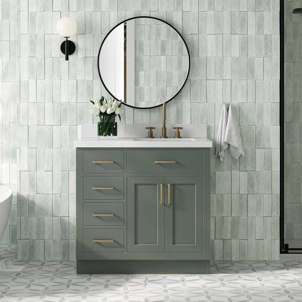 Hepburn 36 in. Single Sink Freestanding Bath Vanity in Vintage Green with Pure White Quartz Top & Sidesplash price history on PriceWatchPro