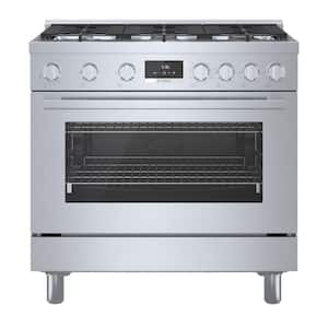 800 Series 36 in. 3.7 cu. ft. Industrial Style Dual Fuel Range with 6-Burners in Stainless Steel