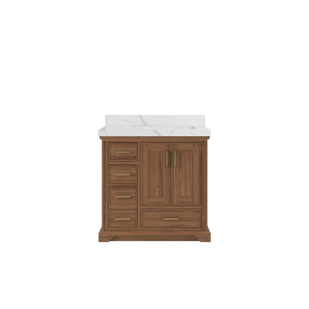 "Charlotte 36 in. W x 22 in. D x 36 in. H Right Offset Sink Bath Vanity in Dark Natural with 2"" Calacatta Laza Qt. Top" price history on PriceWatchPro