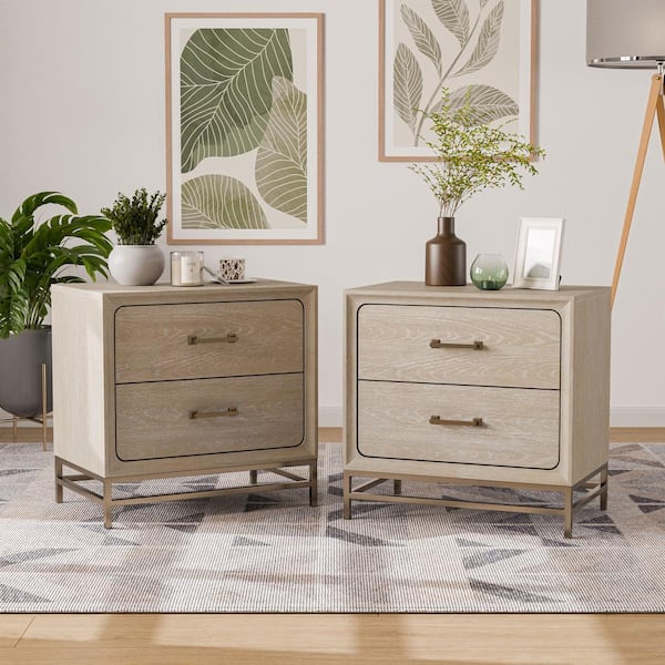 Furniture of America Lena Oak 2-Drawer 27 in. W Nightstand (Set of 2)