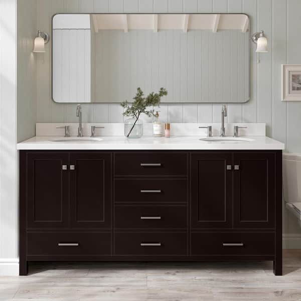 ARIEL Cambridge 73 in. W x 22 in. D x 36 in. H Vanity in Espresso with Pure White Quartz Top