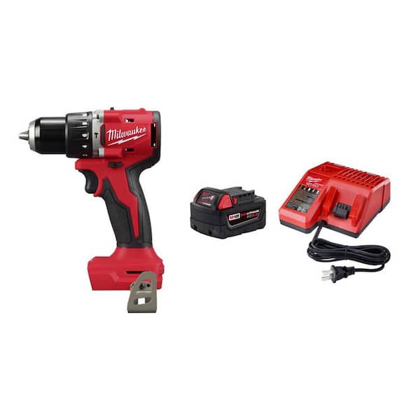 Milwaukee M18 18-Volt Lithium-Ion Brushless Cordless 1/2 in. Compact Hammer Drill/Driver (Tool-Only) w/M18 5.0Ah Battery & Charger