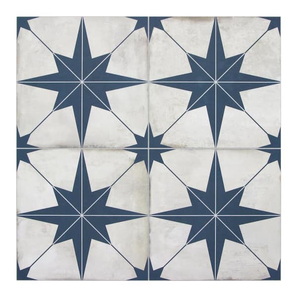 sunwings Patterned Blue Star 12 in. x 12 in. Stone Composite Peel and Stick Backsplash Wall Tile (10-Pack)
