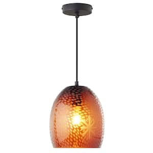 Blaise 40-Watt 1-Light Black Metal Shaded Pendant Light with Red Hand-Blown Glass Shade