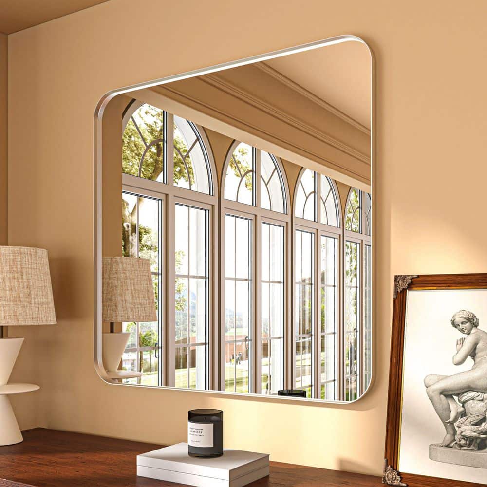 30 in. W x 30 in. H Rectangular Aluminum Framed Modern Silver Rounded Wall Mirror price history on PriceWatchPro