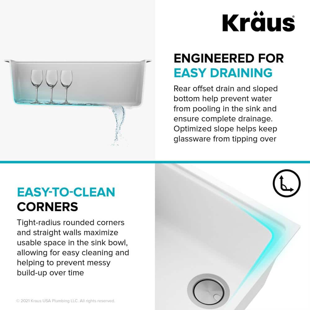Bellucci White Quartz Composite Undermount Kitchen Sink with Accessories