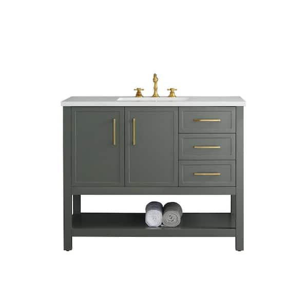 Arlo 42 in W x 22 in D x 34 in H Bath Vanity in Vintage Green with Engineered Stone Top in Ariston White with White Sink