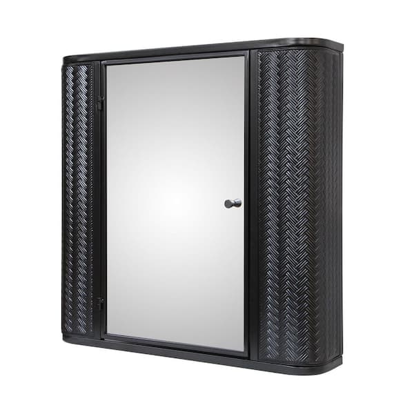 23.62 in. W x 23.62 in. H Rectangular Steel Wall Mounted Medicine Cabinet with Mirror and 2 Shelves in Antique Black