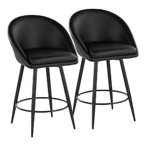 Matisse Highback 25.5 in. Black Faux Leather and Black Metal Fixed-Height Counter Stool with Round Footrest (Set of 2)